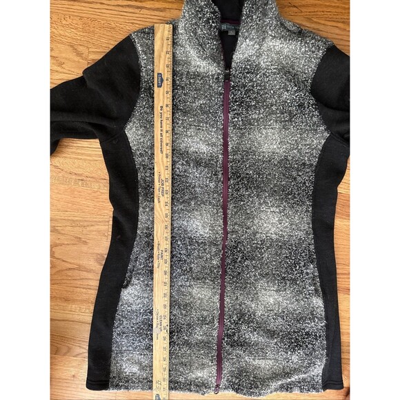 Title Nine Long Sweater Jacket Wool Blend Coat Size Large Gray Black Plaid - Picture 8 of 8